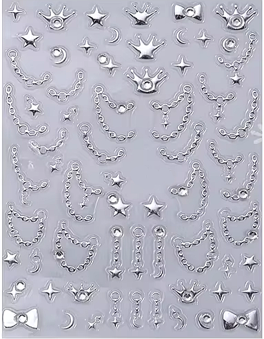 Elegante 5D Metall-Stern-Nagelsticker mit Holografik und Perlenverzierung